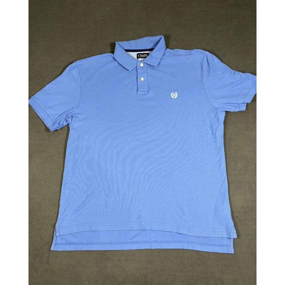 Chaps Polo Shirt Mens Large Blue Classic Fit Short Sleeve Collared High Low Slit